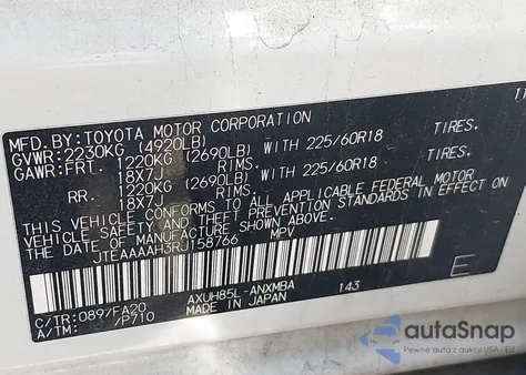 2024 Toyota Venza Le z USA, uszkodzony, nr VIN JTEAAAAH3RJ158766